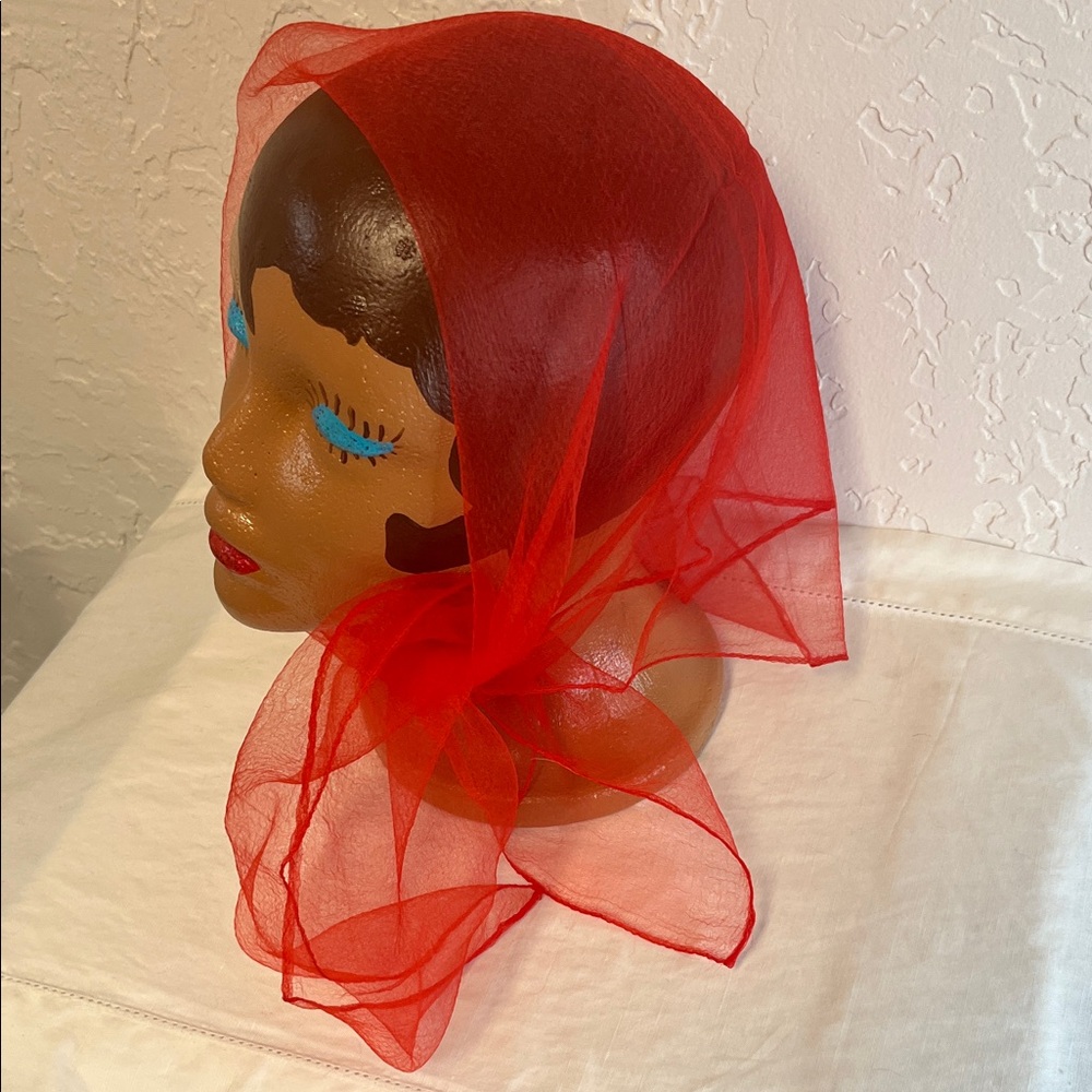 Vintage Sheer Nylon Chiffon Red Scarf Headscarf